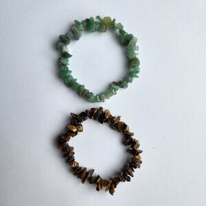 Artisan Gemstone Chip Bracelet Pair, Green Aventurine & Tiger's Eye Handmade